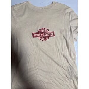Harley Davidson T-Shirt Cream Red Embroidered Logo Graphic Tee Motorcycle